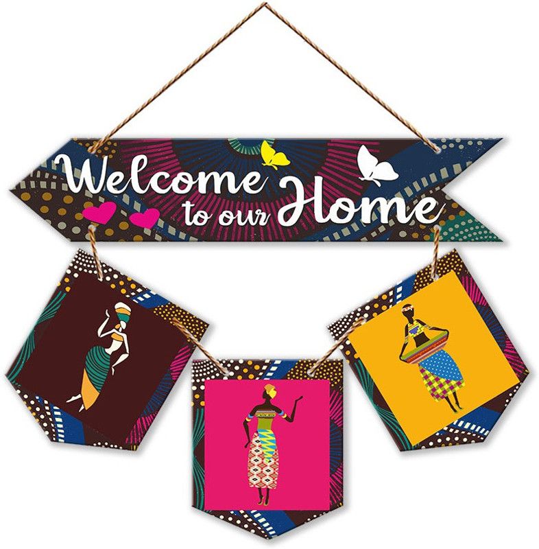 Welcome Quote Decorative Wooden Wall Hanging for Home Decor|Office(WH_6410N-S)  (17 inch X 13 inch, Brown)