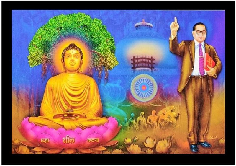 Buddha With Ambedkar Sparkle Print Sticker Poster Without Frame Fine Art Print  (20 inch X 28 inch, Rolled Over Hard Cardboard Pipe)