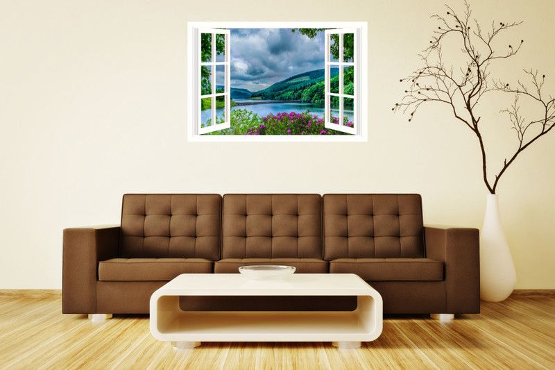 PRINTHUBS 45.72 cm Natural 3D Window Poster For Livingroom Home Wall Decor (Size 24x18 Inch)s91 Removable Sticker  (Pack of 1)