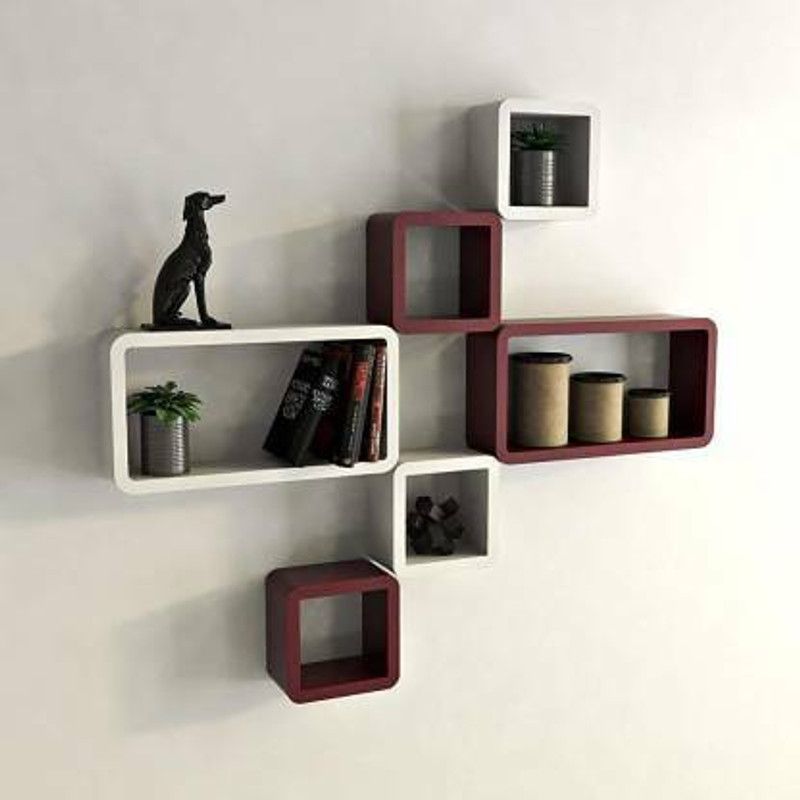 NationalArts NA1705 CUBE SET OF 6 W BLUE Wooden Wall Shelf  (Number of Shelves - 6, White, Brown)