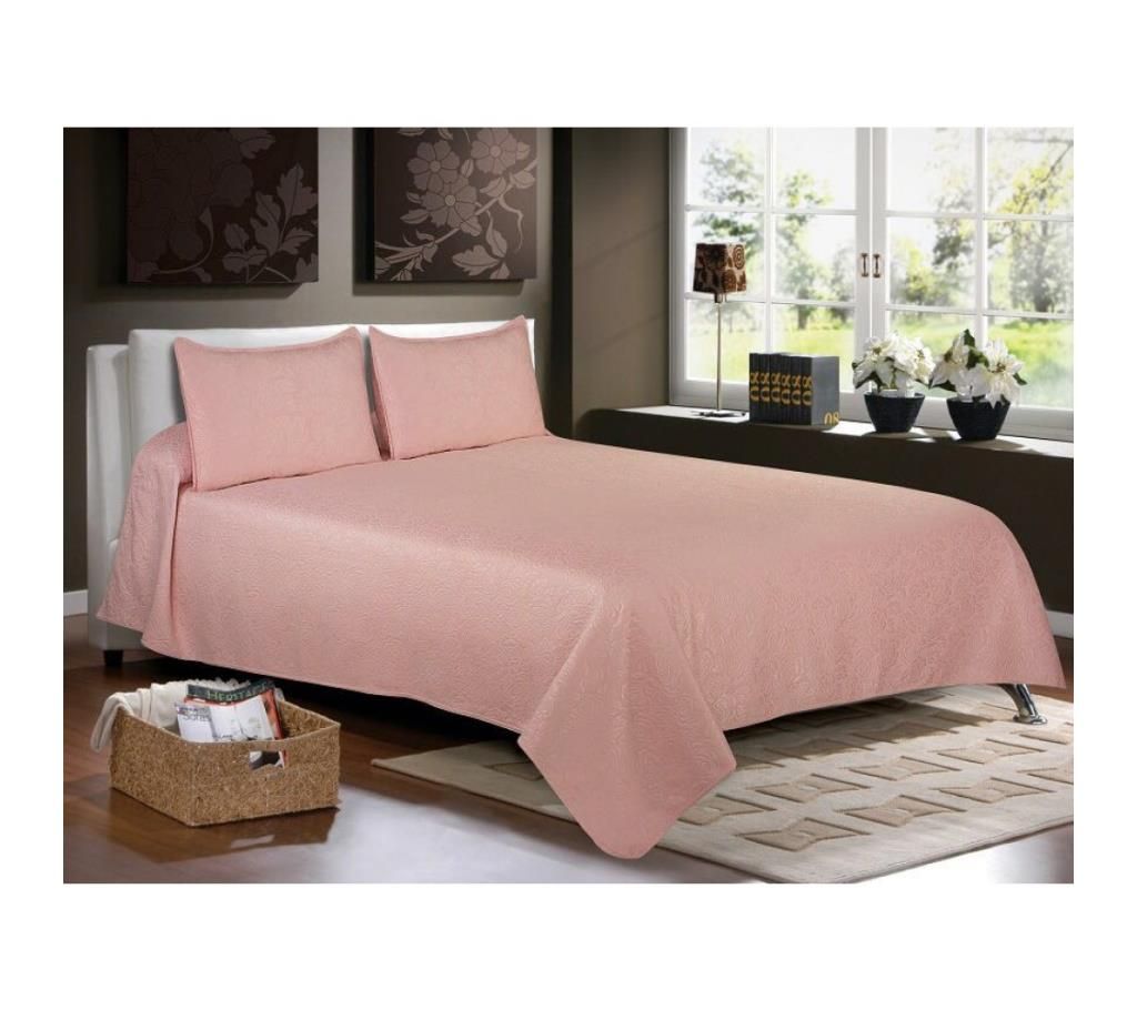 Matelasse King Size Cotton Bed Cover with 2 Pillow covers in pink  by Ivoryniche