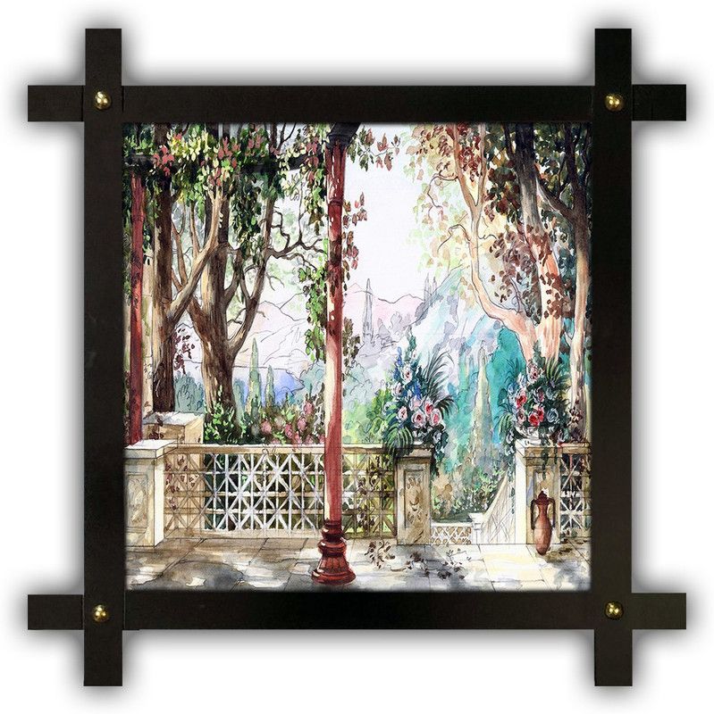 Poster N Frames Cross Wooden Frame Hand-Crafted with photo of Hand Painting Landscape Scenery 18044 Digital Reprint 16.5 inch x 16.5 inch Painting  (With Frame)