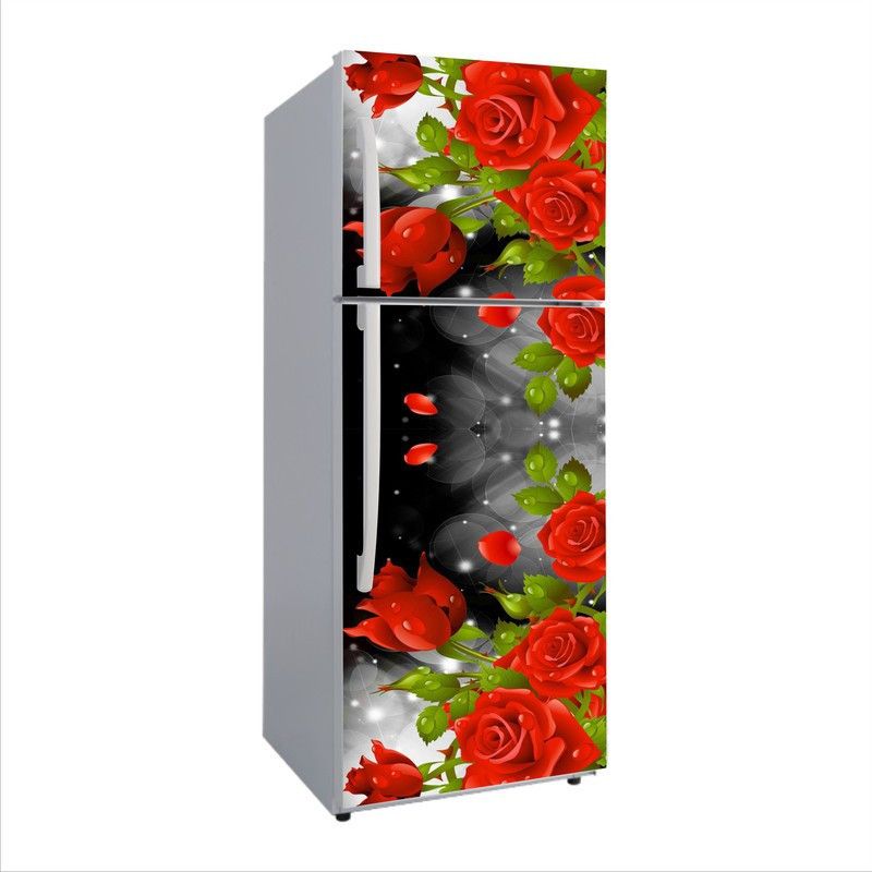 Advait Designs 60 cm Advait Designs Decorative Red Rose Green Leaves on Black And White Shade 3D Extra Large Abstract Wall Fridge Sticker(pvc vinyl) Self Adhesive Sticker  (Pack of 1)