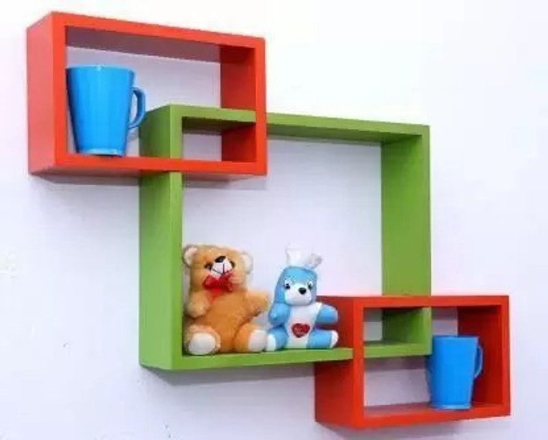 Craftylook Wooden Wall Decor Attach Shelves(Number of Shelf-3-Red and Green)  (16 inch X 12 inch, Red, Green)