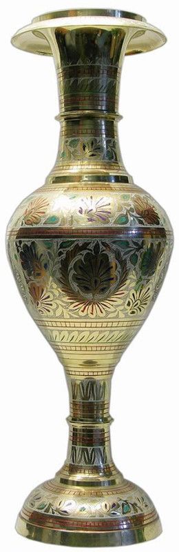 Skywalk METAL HAND CRAFTED BRASS FLOWER VASE WITH BIDRI NAKKASHI WORK, COLLECTIBLE ART,PERFECT FOR HOME DECORATION AND GIFTING Brass Vase  (35 inch, Gold, Multicolor)