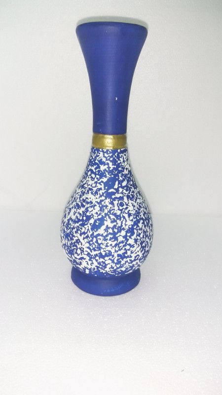 ART FLOW BLUE SURAHI POT Wooden Vase  (10 inch, White, Blue)