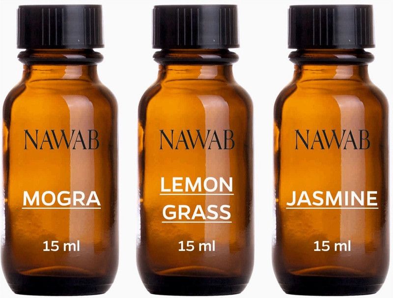 NAWAB essential aroma Diffuser oil(Mogra,Lemongrass,Jasmine-15ml each) Aroma Oil