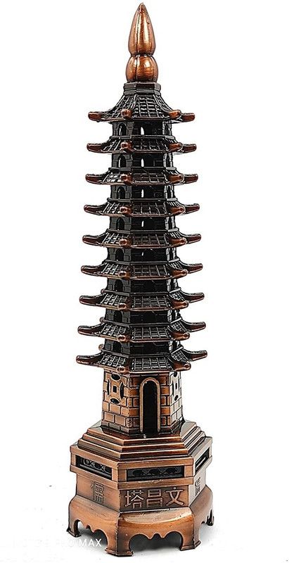 REWASHREE CRAFT WORLD Fengshui Pagoda 6" Alloy Wenchang Tower/Nine Levels Antique Pagoda for Education and Career and Business Growth/Office Home Decoration Desk Decor and Gift Item Decorative Showpiece - 13 cm  (Polyresin, Brown)