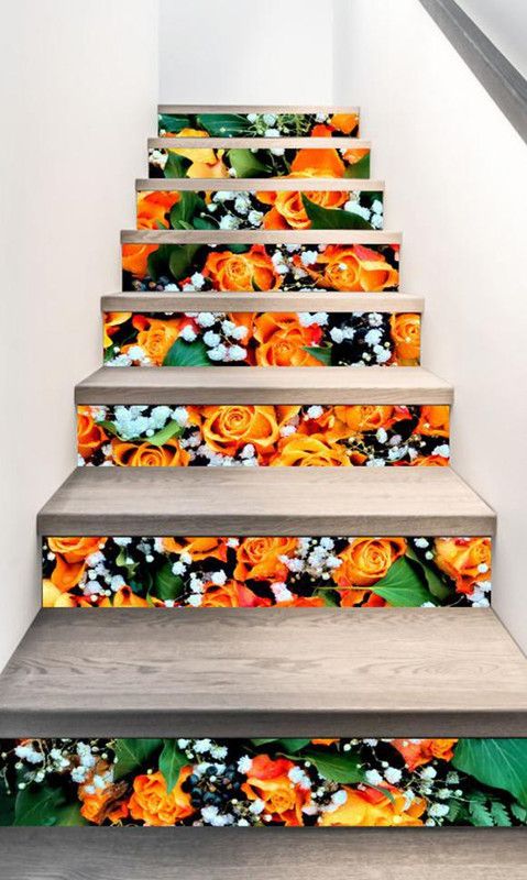 MADHUBAN DECOR 144.78 cm yellow roses stairs sticker (PVC Vinyl) Self Adhesive Sticker  (Pack of 1)