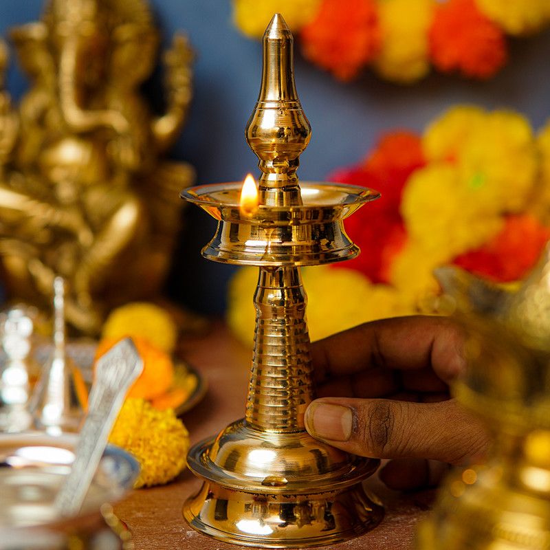 StatueStudio Brass Diya Kerala Diya Pooja Oil Lamp Akhand Jot Diya Home Decor Light Lamp Brass Table Diya  (Height: 7 inch)