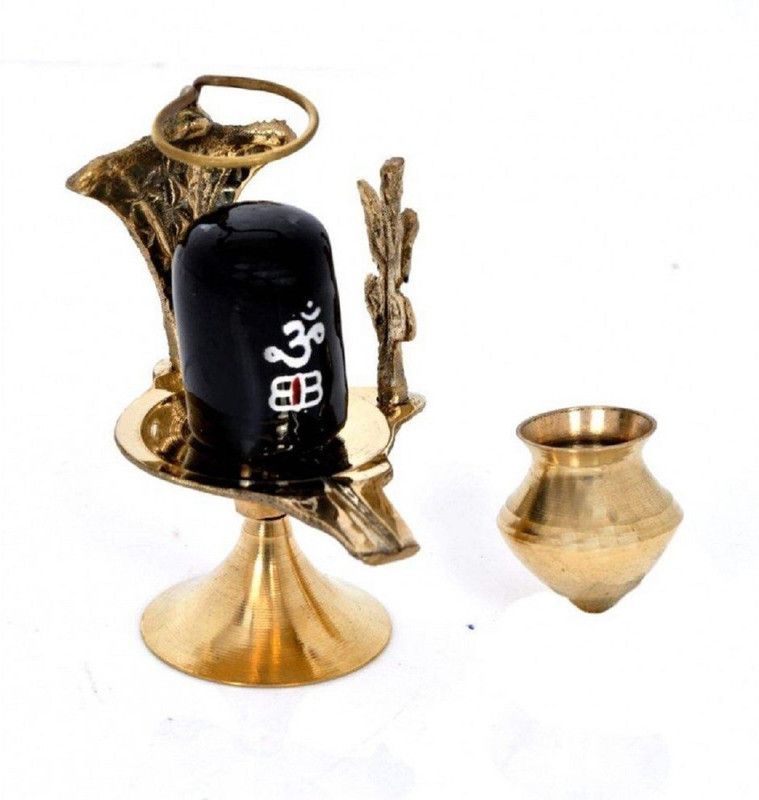 numeroastro Brass Shivling With Lota(Med) Decorative Showpiece - 12 cm  (Stone, Multicolor)