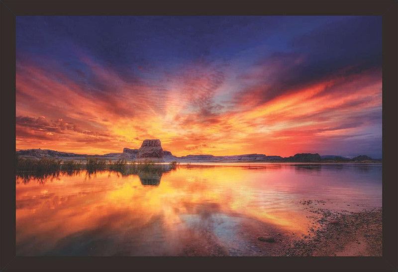 Mad Masters Sunset Reflection 1 Piece Wooden Framed Painting Oil 12 inch x 18 inch Painting  (With Frame)