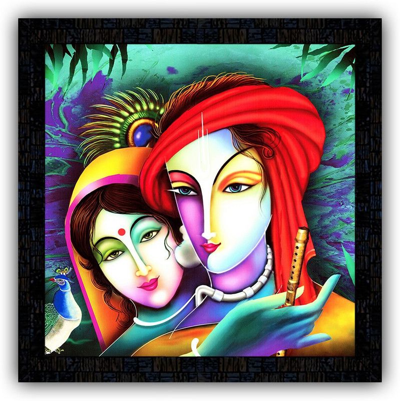 Poster N Frames framed poster of Radha Krishna-17548 Digital Reprint 14 inch x 14 inch Painting  (With Frame)