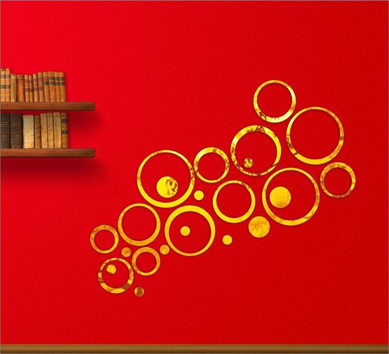 RadhaKripa 151 cm 24 golden ring and dots 3D Acrylic Stickers Mirror Stickers Wall Stickers Self Adhesive Sticker  (Pack of 1)