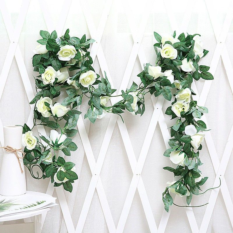 Elemntl White Rose Artificial Flower  (87 inch, Pack of 16, Vine & Creepers)