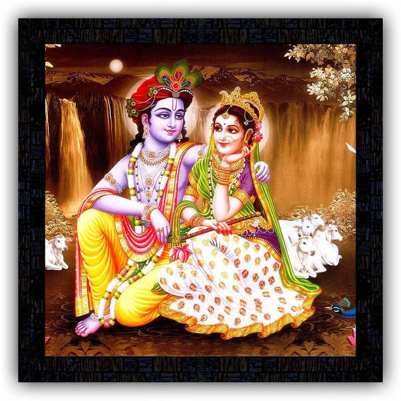 Poster N Frames framed poster of Radha Krishna-16806 Digital Reprint 14 inch x 14 inch Painting  (With Frame)