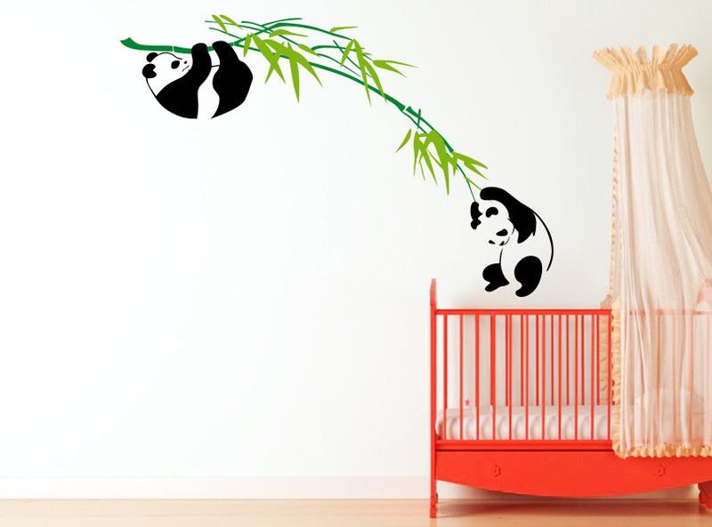 Decal O Decal 80 cm ' Panda Playing on Bamboo Tree ' Kids Nursery Wall Stickers Self Adhesive Sticker  (Pack of 1)