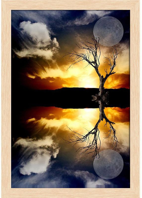 Sunrise Paper Poster Natural Brown Frame | Top Acrylic Glass 13inch x 19inch (33cms x 48.3cms) Paper Print  (19 inch X 13 inch, Framed)