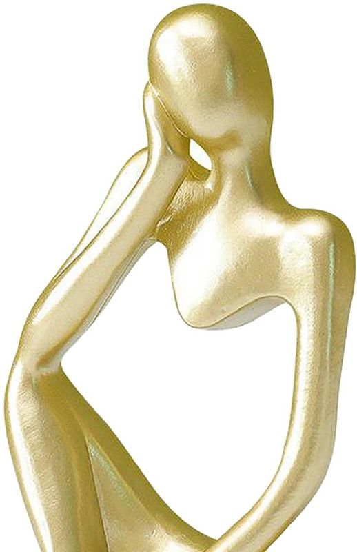 Calandis Thinker Sculpture Figurine Home Statues Modern Bookcase Decor Gold Left Decorative Showpiece - 9 cm  (Polyresin, Gold)