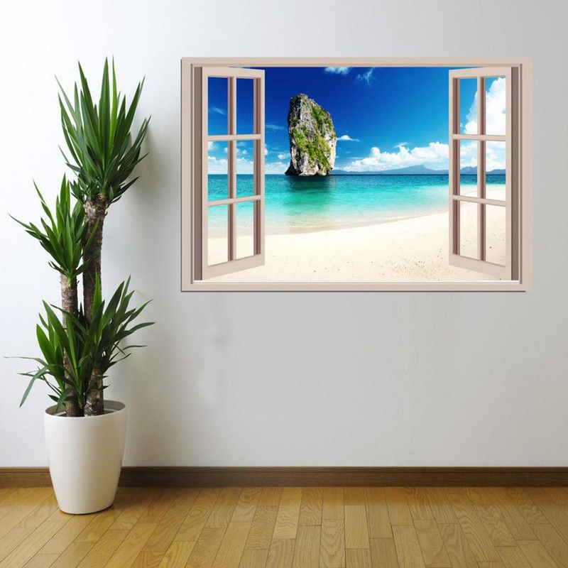 MH DÉCOR 90 cm Beautiful Beach Self Adhesive Sticker  (Pack of 1)