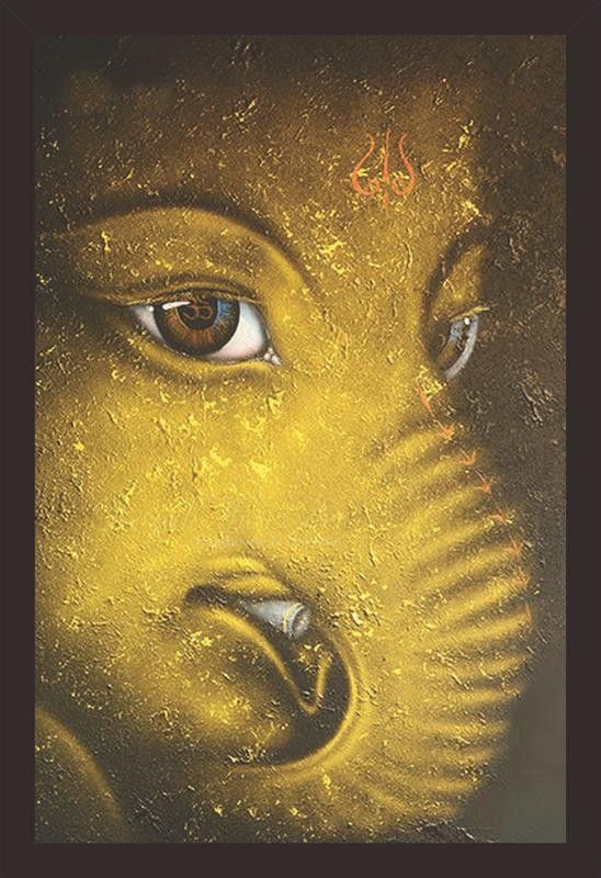 Mad Masters Lord Ganesha paintings for home decor Digital Reprint 12 inch x 18 inch Painting  (With Frame)