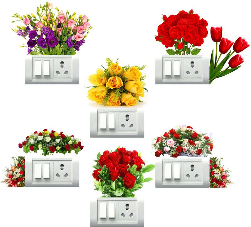 Design Zoo 13 cm Roses Vases Switchboard Sticker Self Adhesive Sticker  (Pack of 6)