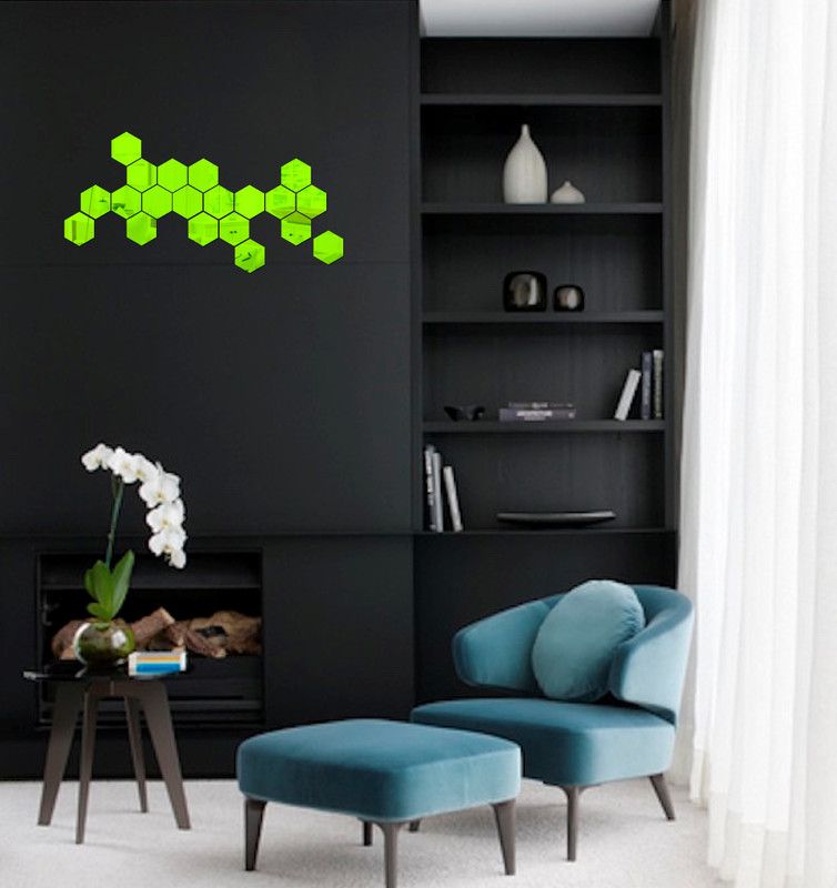 Décor Studio 22 cm green hexagone set beautiful acrylic sticker Self Adhesive Sticker  (Pack of 1)