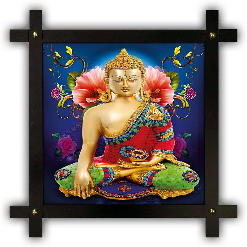 Poster N Frames Cross Wooden Frame Hand-Crafted with photo of Buddha m-91-Crossframe Digital Reprint 16.5 inch x 16.5 inch Painting  (With Frame)