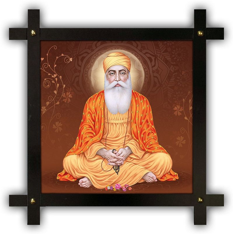 Poster N Frames Cross Wooden Frame Hand-Crafted with photo of Guru Nanak 20769-12x12-corssframe.jpg Digital Reprint 16.5 inch x 16.5 inch Painting  (With Frame)