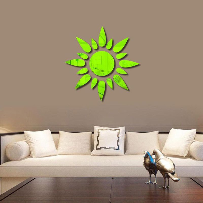 Décor Studio 50 cm decorative green sun mirror acrylic sticker Self Adhesive Sticker  (Pack of 1)