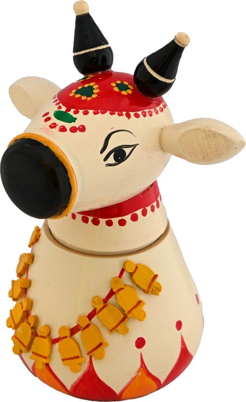SHILP KATHA Etikoppaka Lacquerwood Nandi Cow Decorative Showpiece - 5 cm  (Wood, Multicolor)