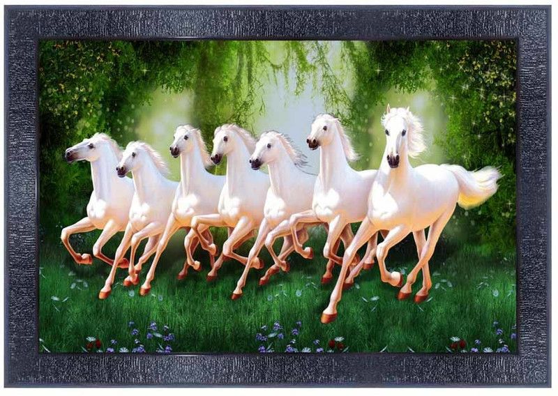 pnf Vastu Seven (7) Horse Frames Wood Photo Frames with Acrylic Sheet (Glass)10586- Digital Reprint 10 inch x 14 inch Painting  (With Frame)