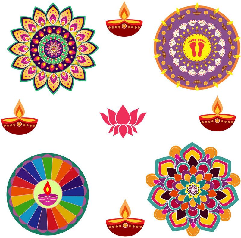 Decoration Designs 30 cm Floral Rangoli Combo Sticker for Diwali with DiyGD and Lotus _GD552 Self Adhesive Sticker  (Pack of 9)