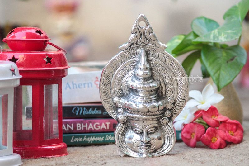 Paheli Craft Metal Kathakali Face Mask Wall Mount Hanging Sculpture for Vastu Figurine (4 X 6.5 inch, Silver) Decorative Showpiece - 16.5 cm  (Aluminium, Silver)
