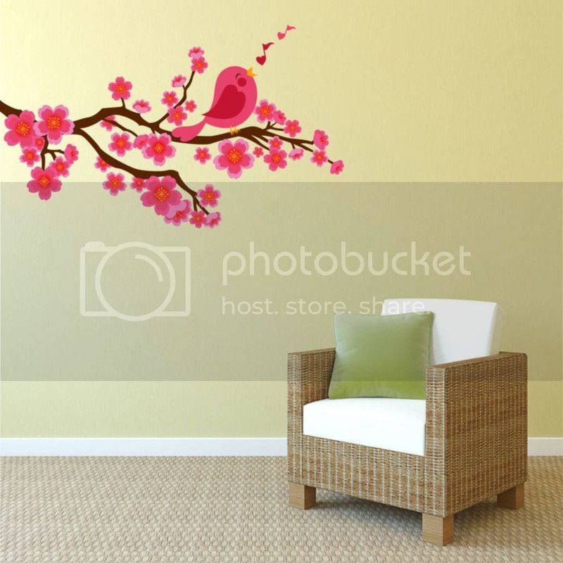 Stickers Mart 114 cm Pink birds Flowers Removable Sticker  (Pack of 1)