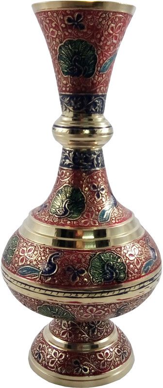 MOZO HUB MOZO HUB Brass Red Flower vase Arbi Surai pattern 27 cm Brass Vase  (10 inch, Red)