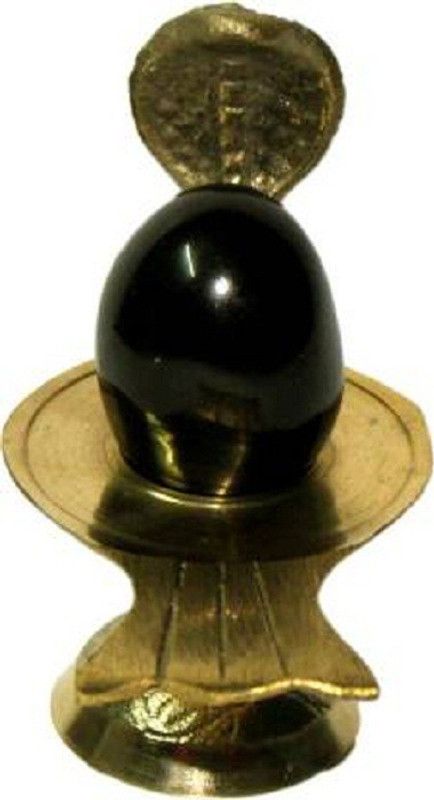 VALUE CRAFTS Black Shaligram Shiva Ling/Shivling Jalahari Yoni Stand Decorative Showpiece - 7.62 cm  (Brass, Black, Gold)
