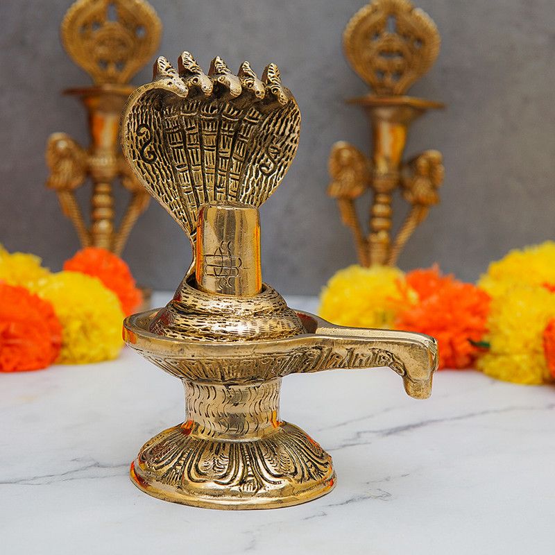 StatueStudio Lord Shiva Statue Shivling Idol Shiva Ling Idol for Home Temple, Pooja & Gift Decorative Showpiece - 16.51 cm  (Brass, Gold)