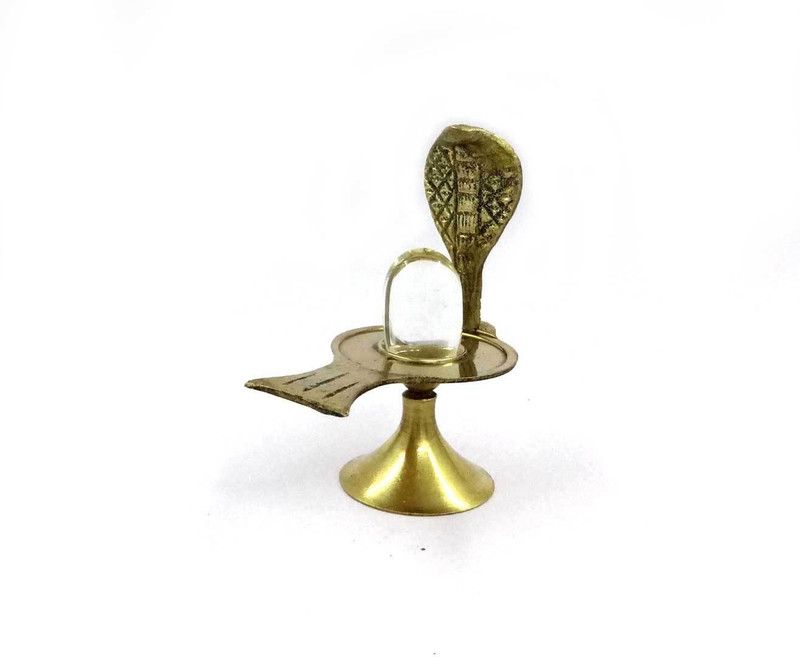 SBBCO 23.85 grams Brass Shivling Sphatik Crystal Lingam 32 ct. Decorative Showpiece - 5.7 cm  (Brass, Yellow)
