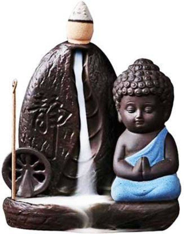 JiyaKart JiyaKart Meditating Blue Chakra Buddha Smoke Backflow Cone (Polyresin, Black, Blue) Decorative Showpiece - 10 cm  (Polyresin, Brown)