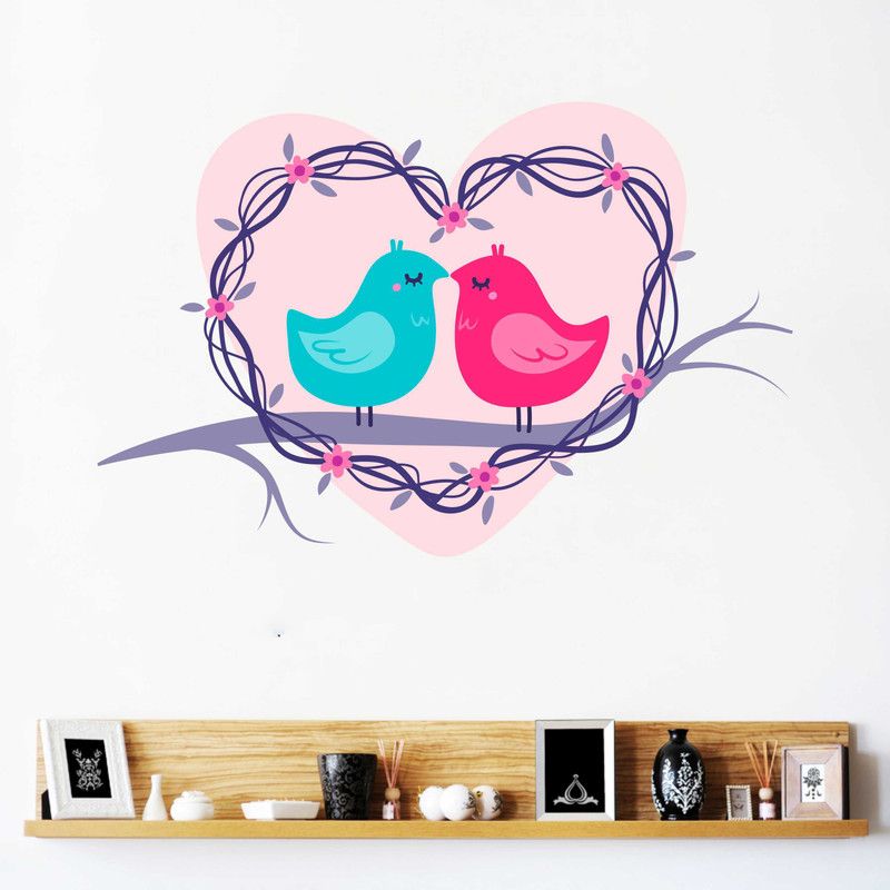 DivineDesigns 41 cm Heart Birds Flower Wall Sticker ( Size :- 61 X 41 cm ) Self Adhesive Sticker  (Pack of 1)