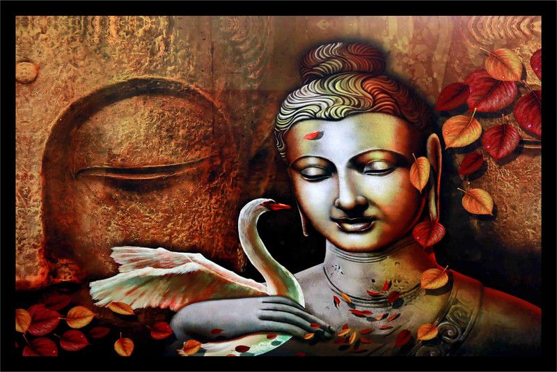 Mmory Beautiful Decorative Buddha Art Wall Decor Painting Digital Reprint 9 inch x 12 inch Painting  (With Frame)
