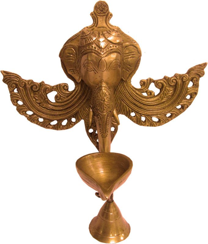 Aesthetic Decors Ganesh Mask On Yelly With Deeva & Bell Brass Hanging Diya  (Height: 9 inch)