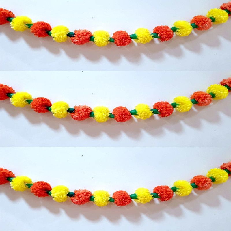 SHREYA-FASHION Orange, Yellow Marigold Artificial Flower  (60 inch, Pack of 4, Garlands)
