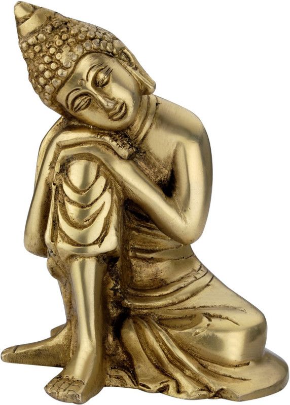 Alic Brass Buddha Resting Showpiece Decorative Showpiece - 6 cm  (Brass, Gold)