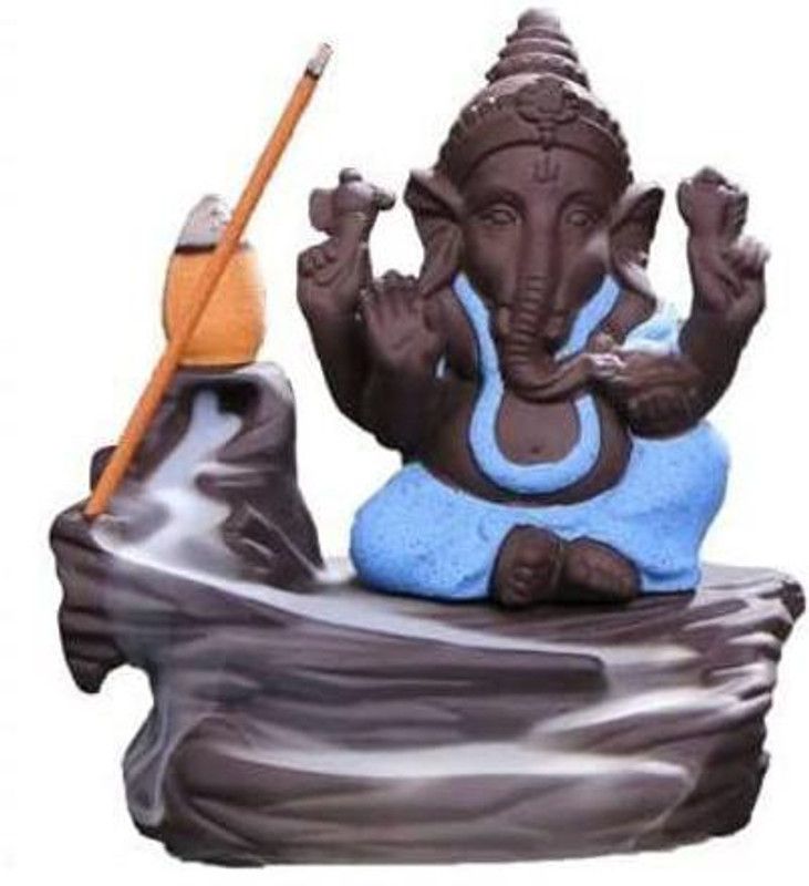 DHRKART Back Flow Smoke Fountain Incense Holder with Lord Ganesha Idiol (Blue) Decorative Showpiece - 15 cm  (Polyresin, Multicolor)