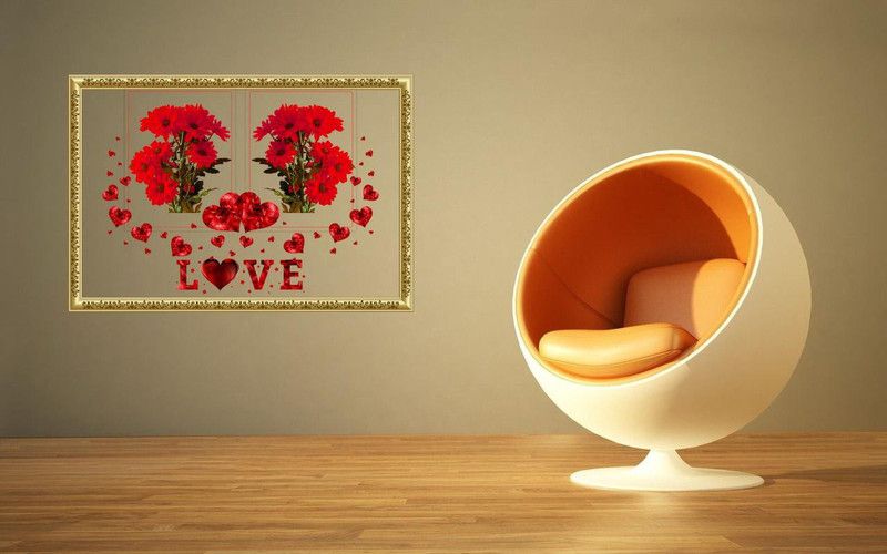 Kamya home Décore 60 cm Kamya home Décor Red Heart With Red Flower And Frame Wall Sticker Self Adhesive Sticker  (Pack of 1)