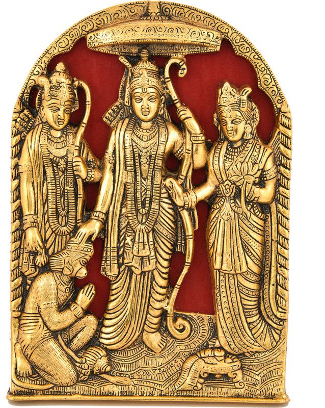 HOUZZPLUS ram darbar wall hanging for decor , home temple , ram darbar idol Decorative Showpiece - 28 cm  (Aluminium, Gold)