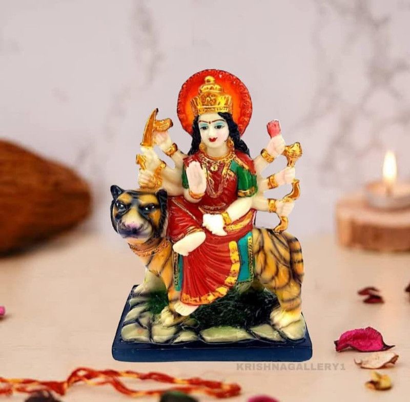 krishnagallery1 Sherawali Mata Statue Murti Marble Finish Durg ma Statue , Duga Mata ( For Home Temple Poojan Use , Office Temple Poojan Use , Gifted use Item statue ) Decorative Showpiece - 17 cm  (Marble, Multicolor)