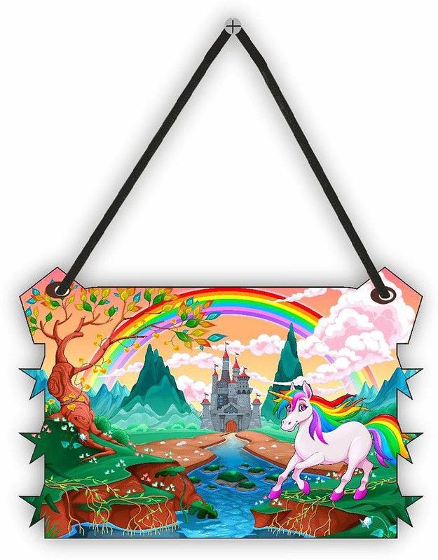 CVANU Beautiful Unicorn Animal Wooden Printed Wall Hanging Board Decorative For Your Home  (Dark Green)